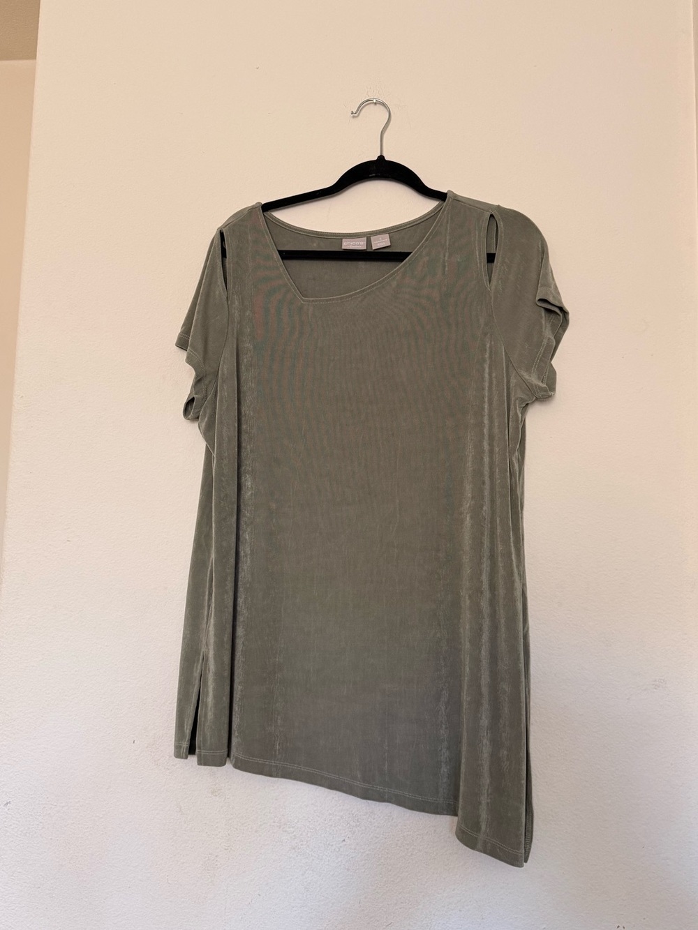 Chico's Olive Green Oversized Tunic with Cutout Detail
